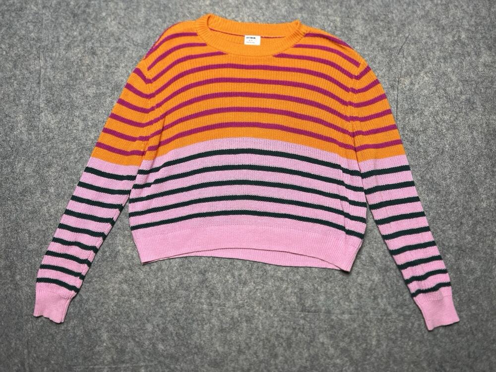 Cotton On Colorful Multi-Colored Striped Cropped Knitted Sweater Women's Size S